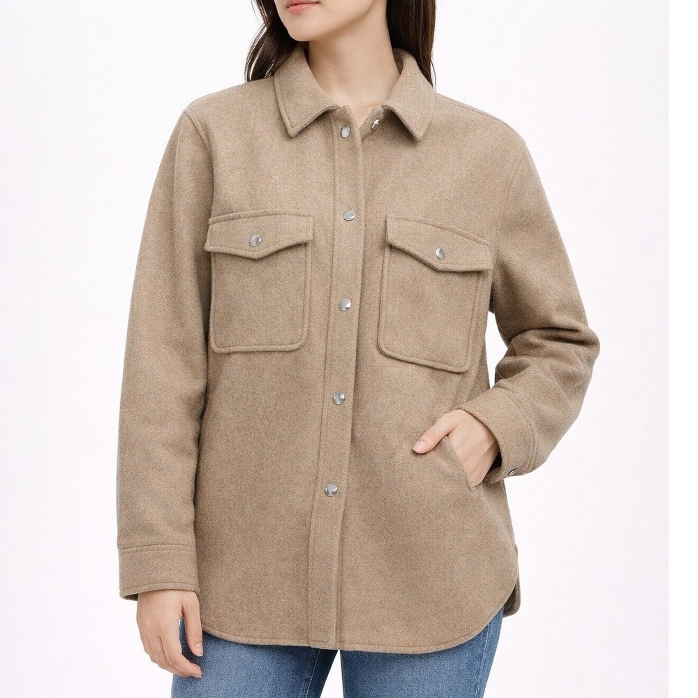 Zara Shacket Women XS Camel Tan Oversized Snap Front Utility Jacket Pockets